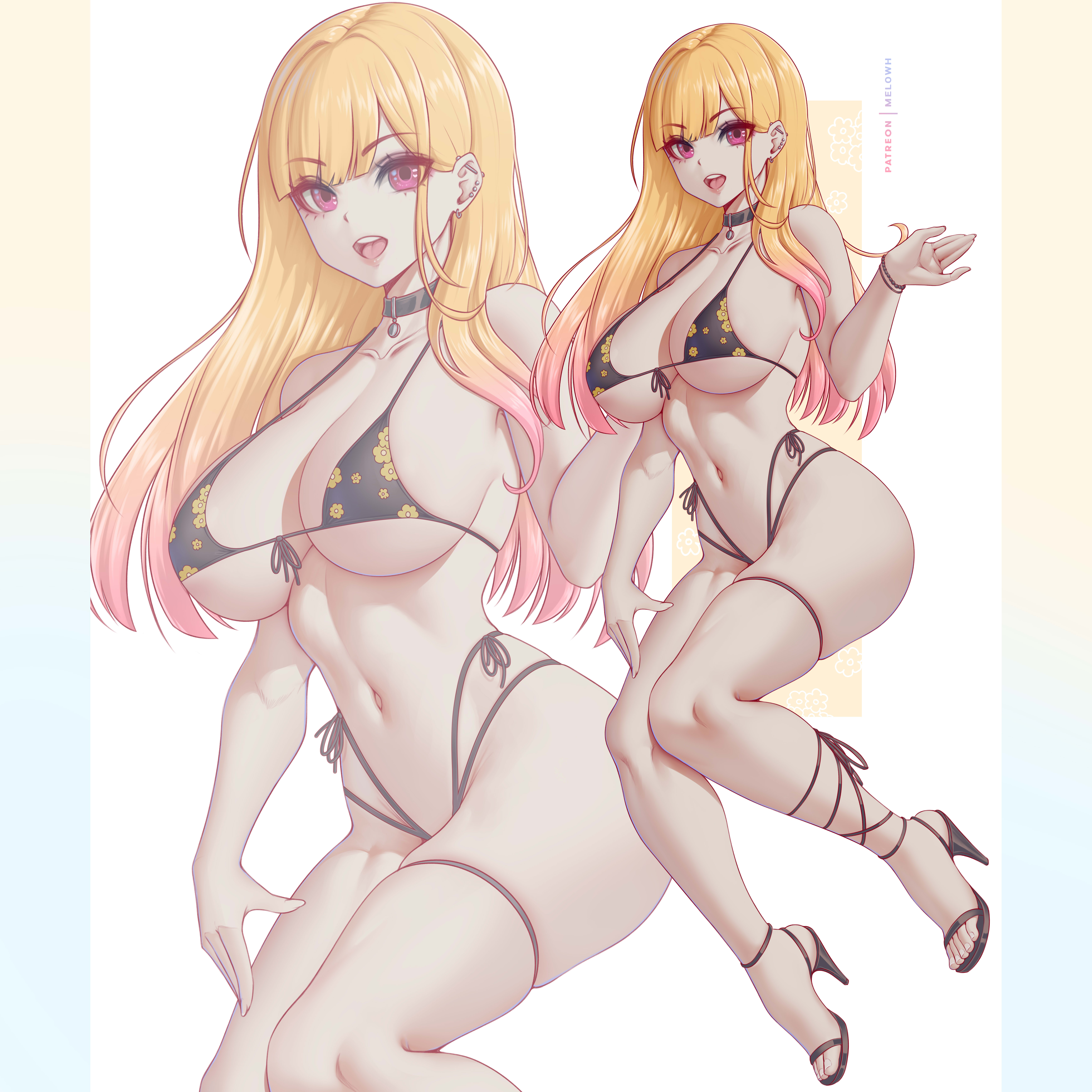1girls, bikini, blonde hair, breasts, female, female only, gyaru, hi res, huge breasts, kitagawa marin, light skin, light-skinned female, long hair, melowh, red eyes, sono bisque doll wa koi wo suru, thick thighs