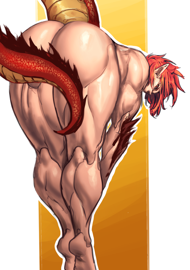 arse ass athletic_female covering_ass dragon dragon_girl feet monster_girl muscle_mommy muscular_female red_hair redhead virgoart1509