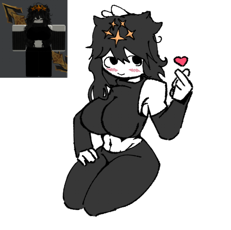 abs big_breasts big_thighs blush blush digital_drawing_(artwork) female female_only ghostbacon_(artist) hand_on_thigh heart roblox roblox_avatar robloxian solo_female