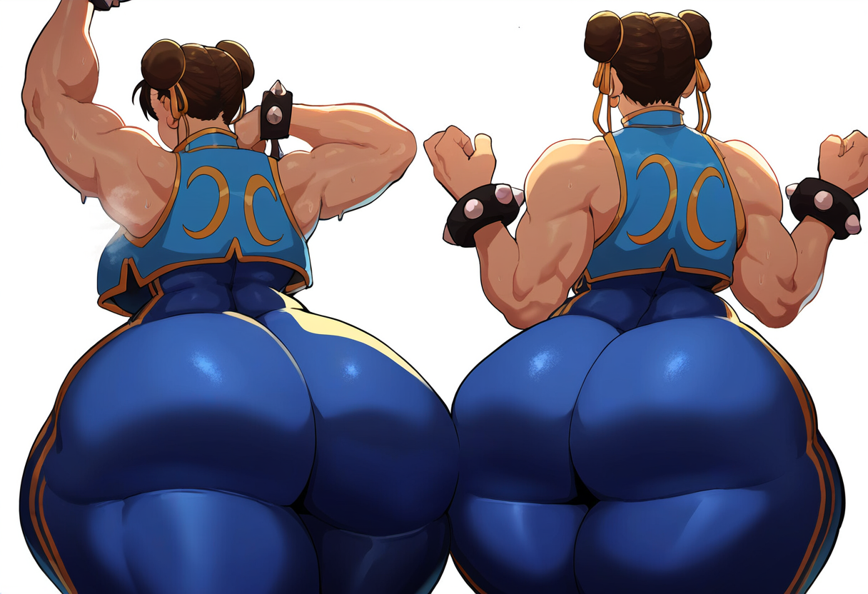 1girls, ai generated, ass, ass focus, big ass, big butt, black hair, breasts, chun-li, earring, earrings, fat ass, female, from behind, from below, gloopai, hourglass figure, huge ass, huge butt, nai diffusion, solo, steam, steaming body, street fighter, street fighter alpha, surprised, sweat, sweatdrop, thick, thick ass, thick thighs, voluptuous, voluptuous female, wide hips