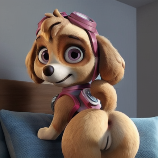 ai_generated ass big_ass canine dog_ears dog_tail female female_only feral feral_only looking_at_viewer looking_back paw_patrol pillow presenting presenting_hindquarters skye_(paw_patrol) smiling solo tail tail_up