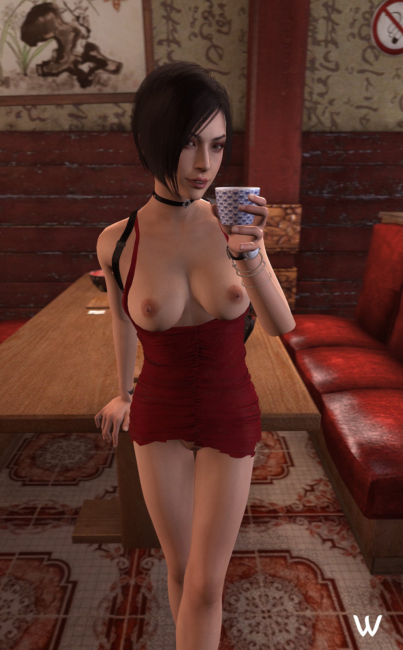 1girls, 3d, ada wong, ada wong (adriana), areolae, asian, asian female, athletic, bare legs, bare shoulders, black hair, bottomless, bracelet, breasts, breasts out, brown eyes, busty, capcom, choker, dress, dress pull, eyeshadow, female, female focus, female only, fit, fit female, glass, hourglass figure, lipstick, makeup, medium breasts, nipples, pose, posing, resident evil, resident evil 2, short dress, short hair, skimpy dress, solo, standing, tagme, wide hips, wildynsfw, wristwatch