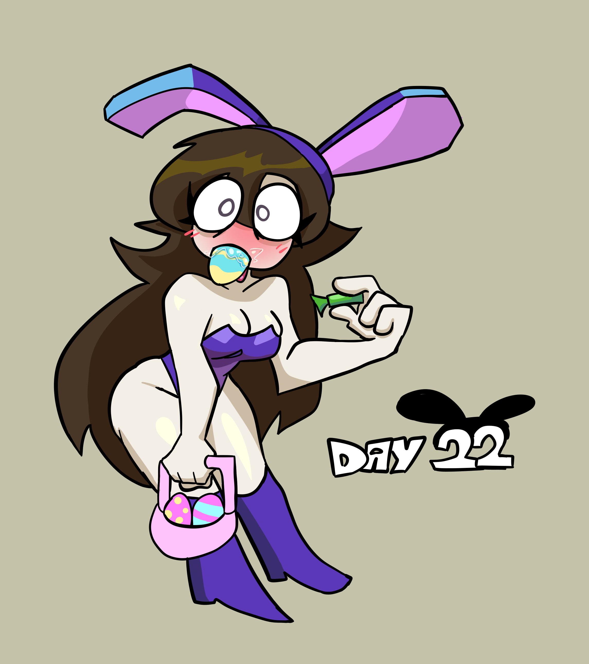ass, blush, boots, brown hair, bunnysuit, easter, easter basket, easter egg, egg in mouth, friday night funkin, friday night funkin mod, neetblue, sky (friday night funkin), skyblue, skyblue (neet form), skyverse, tagme
