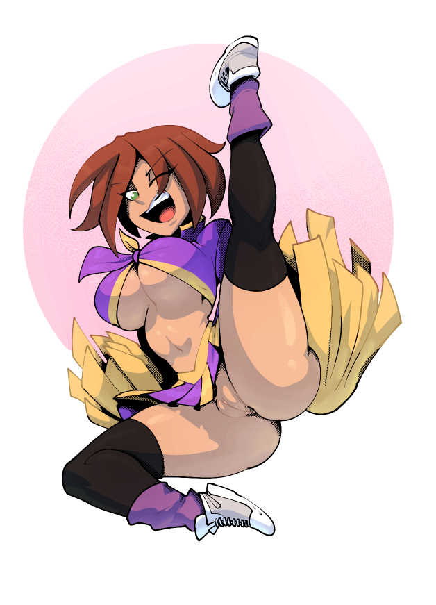 1girls, ass, big breasts, bigdad, bonnie rockwaller, breasts, brown hair, cheerleader, cheerleader uniform, clothed, clothing, disney, eye closed, female, female focus, female only, green eyes, jumping, kim possible, large breasts, legs up, looking at viewer, mouth open, no panties, open mouth, pussy, short hair, solo, solo female, tagme, thick thighs, tongue, underboob
