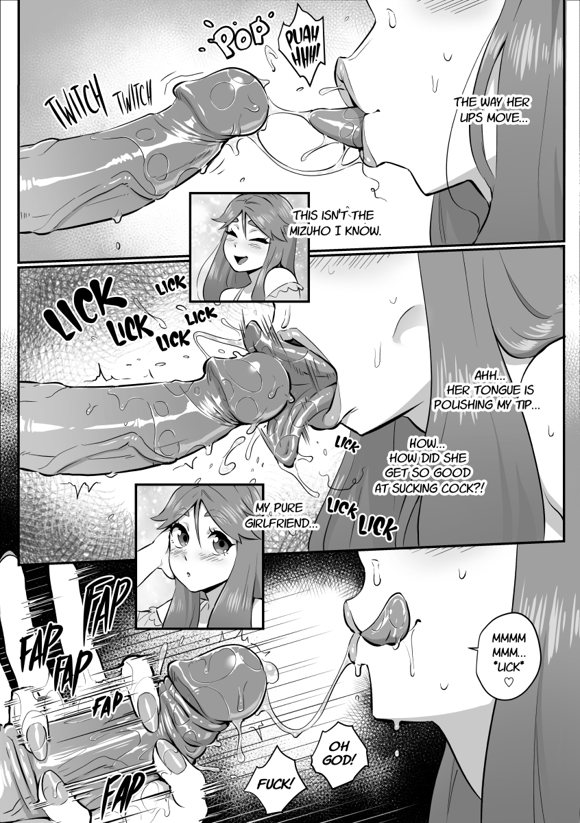 :>=, 1boy, 1girls, angry dragon, big penis, blush, comic, deepthroat, erection, fellatio, fellatrix, female, handjob, looking at viewer, male, monochrome, open mouth, oral, penis, penis lick, pov, speech bubble, text, tongue, tongue out