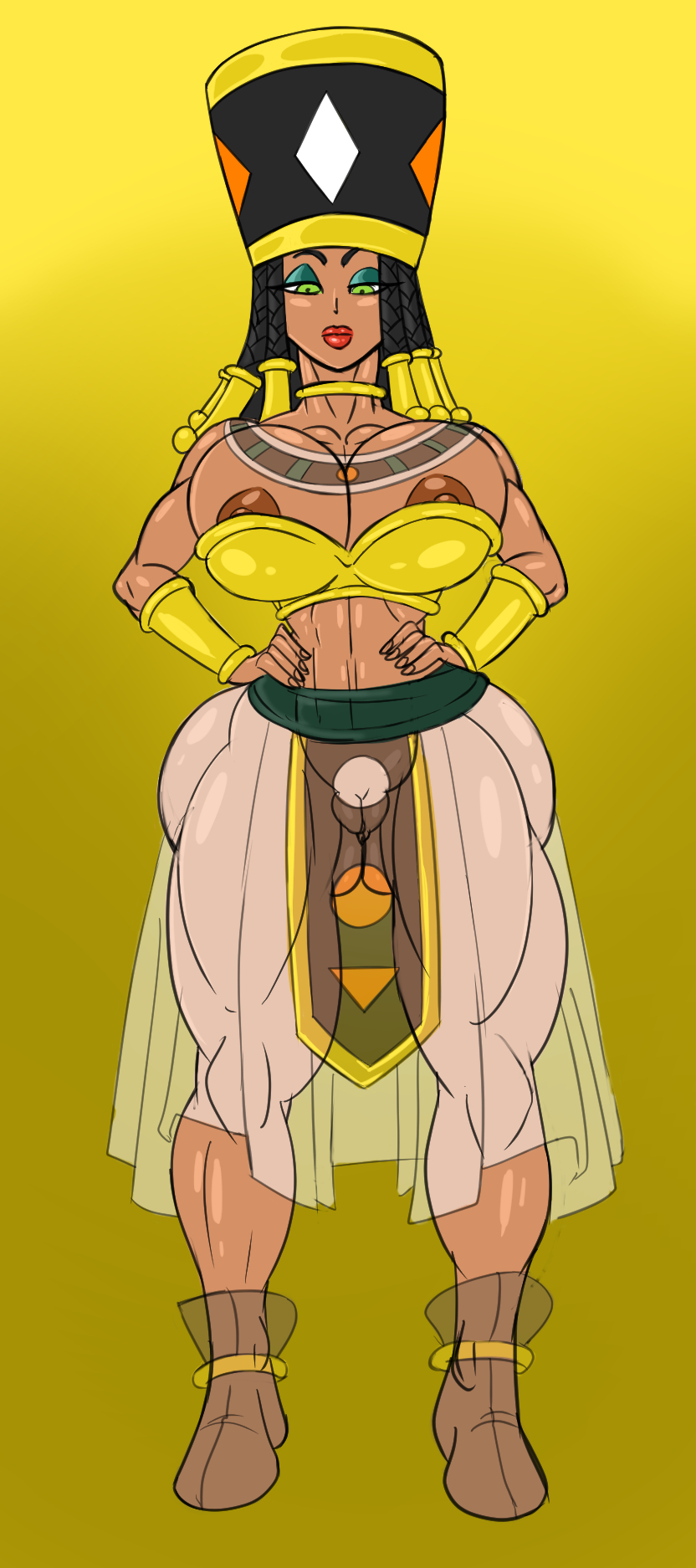 1girls alternate_version_available areola_slip bare_shoulders big_breasts black_hair bottomless bracer busty choker cleavage curvy dark-skinned_female dark_skin dragon_ball dragon_ball_super erect_nipple erect_nipples eyelashes eyeshadow female female_only front_view goddess_of_destruction green_eyes half-closed_eyes half-dressed half_dressed hand_on_hip hands_on_hip hands_on_hips headdress helles hourglass_figure human lipstick long_hair long_skirt looking_at_viewer makeup no_panties pose posing red_lipstick see-through shoes simple_background skirt solo spread_legs spreading standing sun1sol text thick_lips voluptuous wide_hips