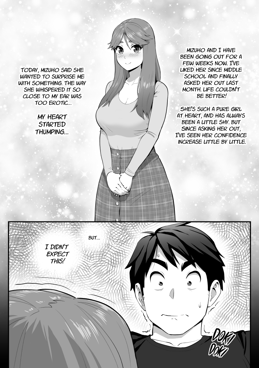 1boy, 1girls, comic, fellatrix, female, male, monochrome, text