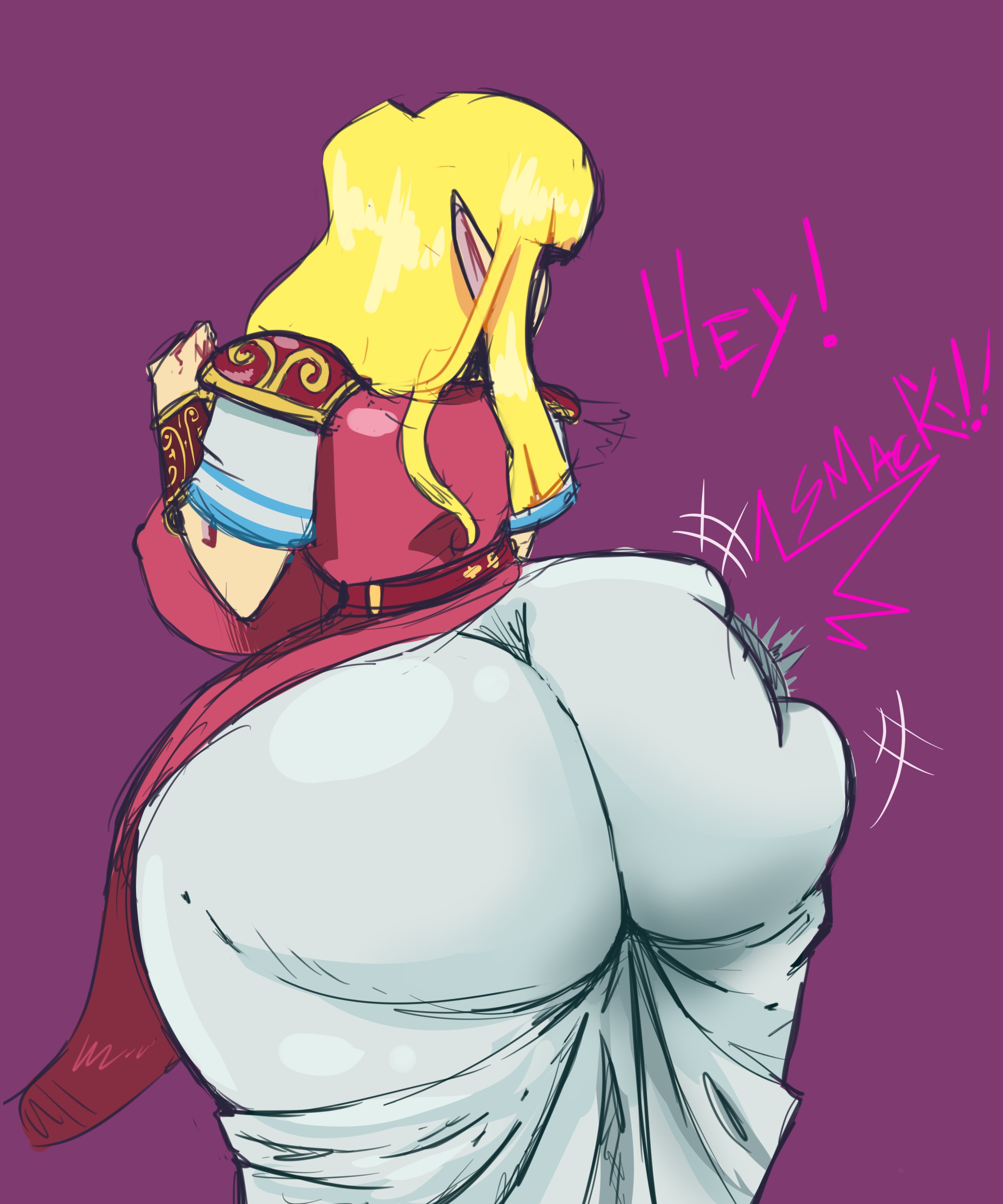 a link between worlds, ass, ass crack, ass in dress, big ass, big butt, blonde hair, breasts, bubble ass, bubble butt, butt crack, fat ass, fat butt, female, female only, huge ass, huge breasts, huge butt, large ass, large breasts, large butt, long ears, long hair, nintendo, o'n3il, princess zelda, spanked, spanking, super smash bros., super smash bros. ultimate, the legend of zelda, thick ass, thick legs, thick thighs, thong, voluptuous, wide hips, zelda (a link between worlds)