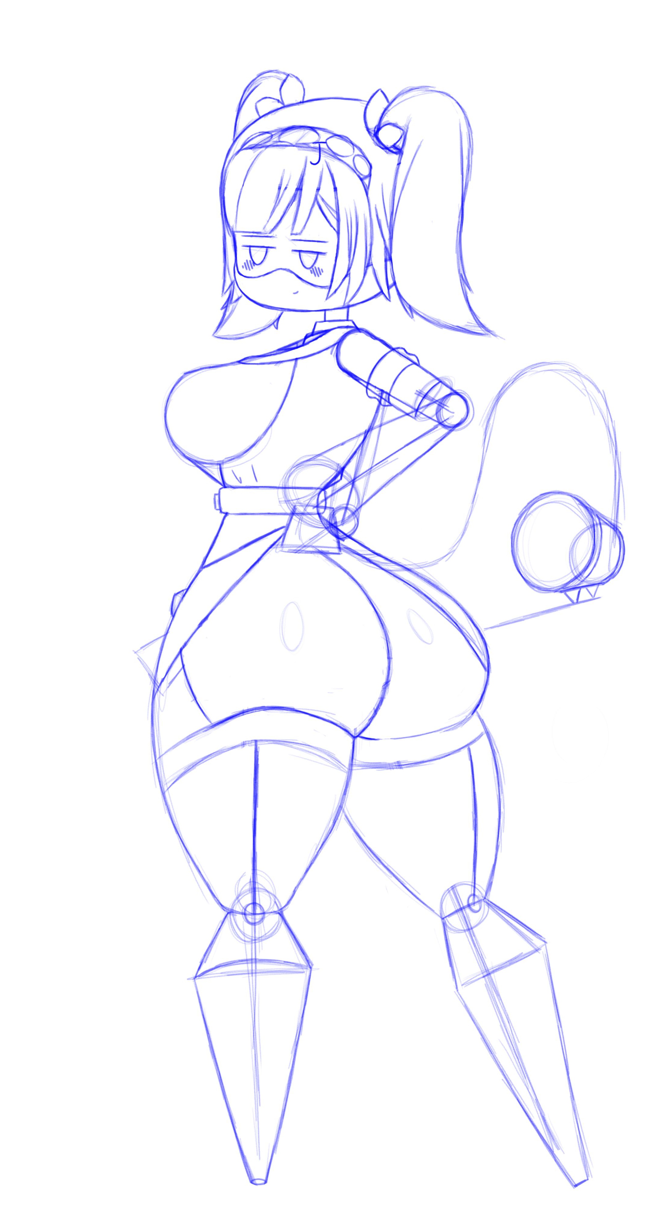ass, ass focus, big ass, big breasts, breasts, disassembly drone, female, female only, glitch productions, j (murder drones), murder drones, robot, robot girl, shaneman420, sketch, tail, thick ass, thick thighs, wip