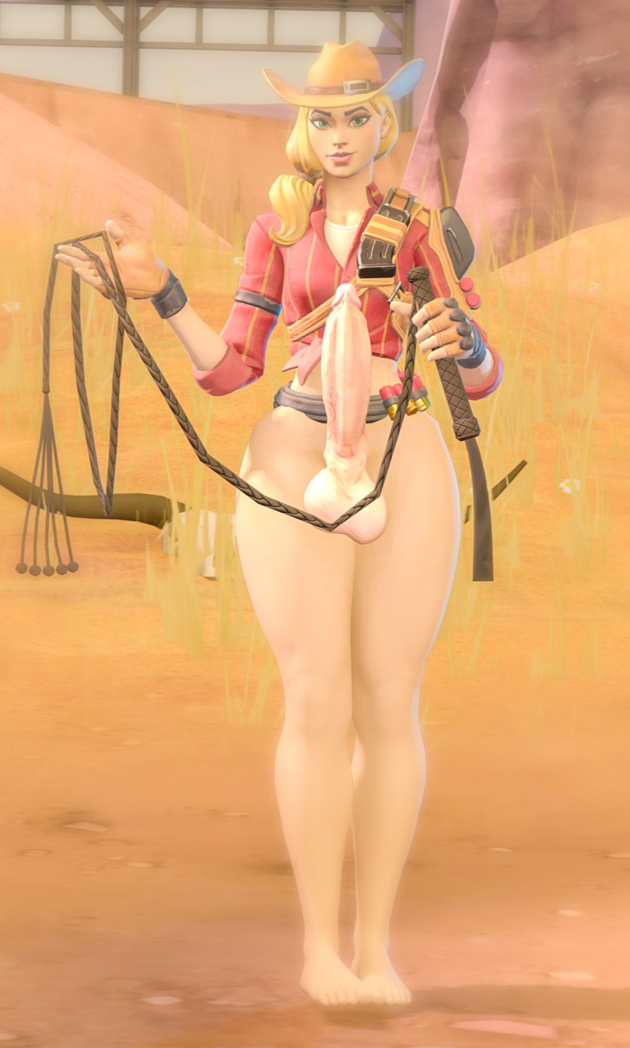 1futa 3d big_penis blonde_hair desert fortnite futa_only futanari green_eyes headhunter_(fortnite) intersex n3xivm penis rustler tagme whip