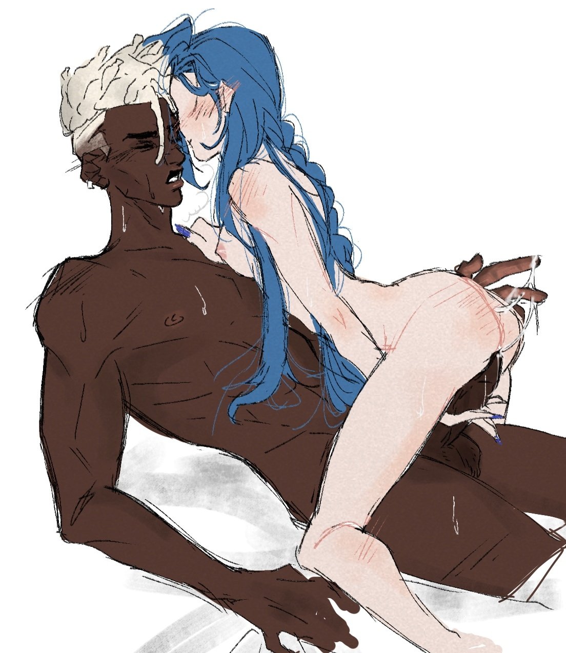 1female1male arcane arcane_ekko arcane_jinx blue_hair cowgirl_position dark-skinned_male ekko female jinx jinx_(league_of_legends) league_of_legends long_hair naked_female riot_games tagme