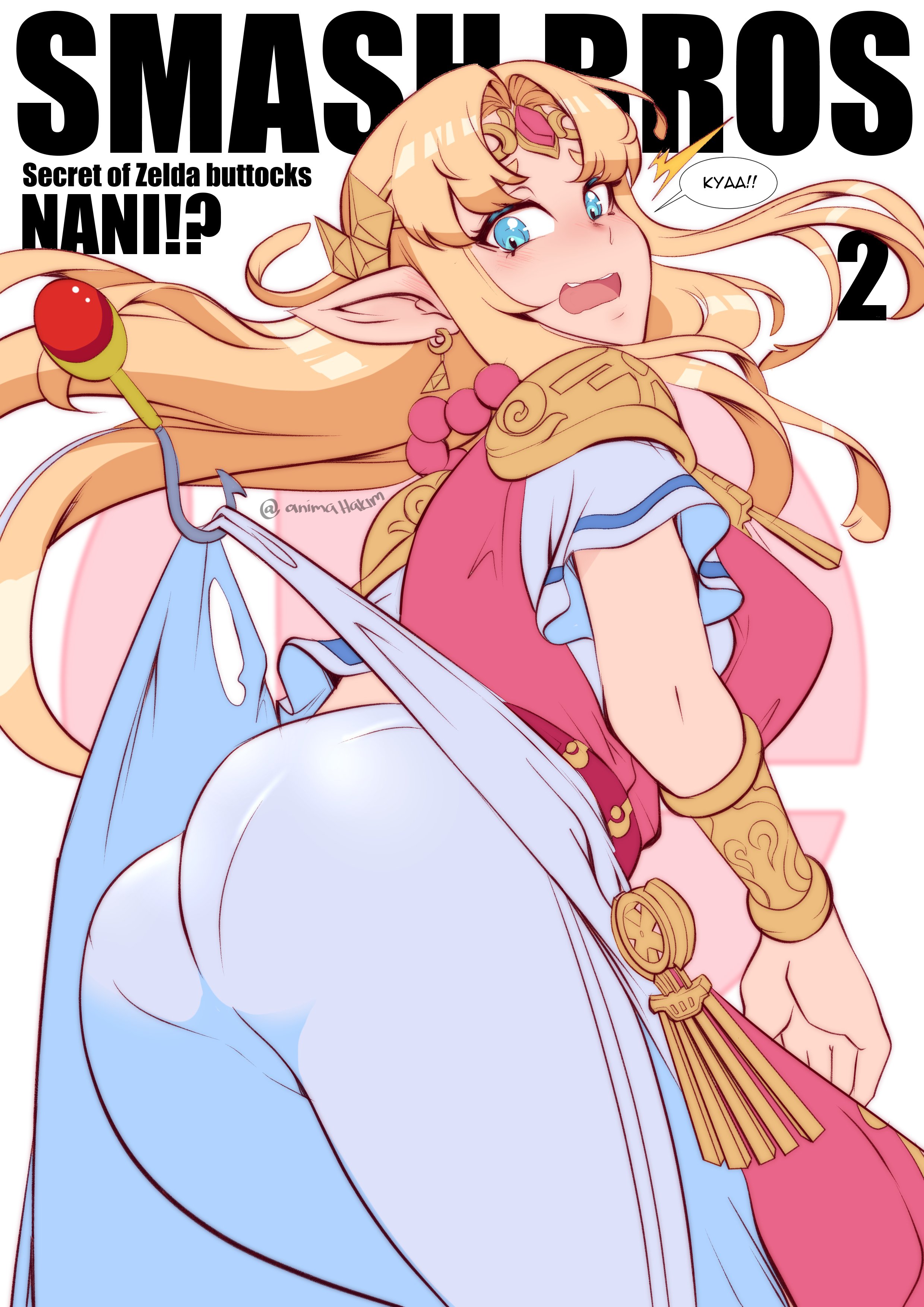 1girls, a link between worlds, animahakim, ass, blonde hair, blue eyes, breasts, dress, earrings, female, high resolution, jewelry, large breasts, long hair, nintendo, pantylines, pointed ears, princess zelda, solo, super smash bros., the legend of zelda, torn clothes, triforce earrings, very high resolution, zelda (a link between worlds)