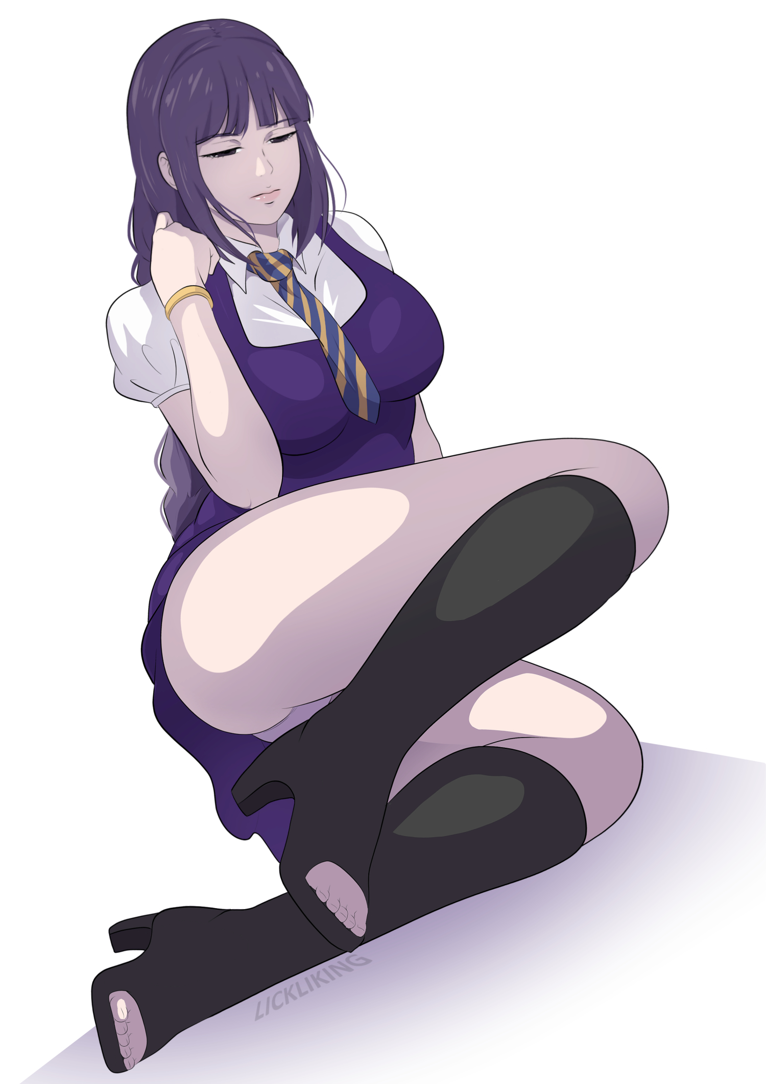 1girls, boruto: two blue vortex, breasts, clothed, clothed female, female, female only, kakei sumire, large breasts, large thighs, lickliking, naruto, naruto (series), teenage female, twintails