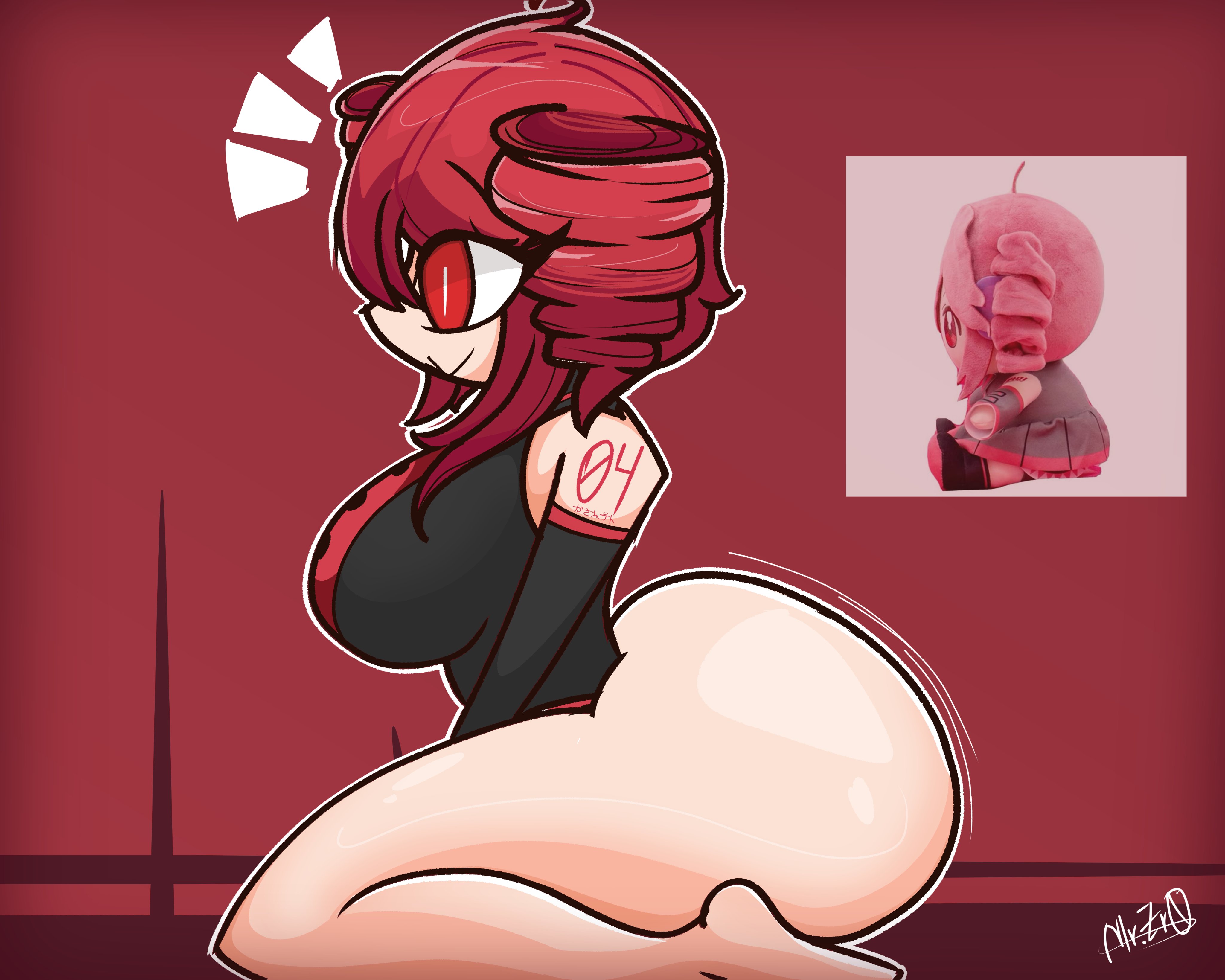 1girls, 2d, 2d (artwork), alternate version available, arm tattoo, artist signature, ass, ass focus, big ass, big breasts, bottom heavy, bottomless, breasts, clothing, curvaceous, curvy, curvy female, curvy figure, fat ass, fatass teto plush, female, female only, gigantic ass, huge ass, huge breasts, kasane teto, large ass, large breasts, massive ass, meme, motion lines, mr.zr0, plushie, red background, red eyes, red hair, reference, reference image, shiny skin, side view, sideboob, sidelocks, sitting, solo, solo female, tattoo, thick ass, thick thighs, thighs, twin drills, utau