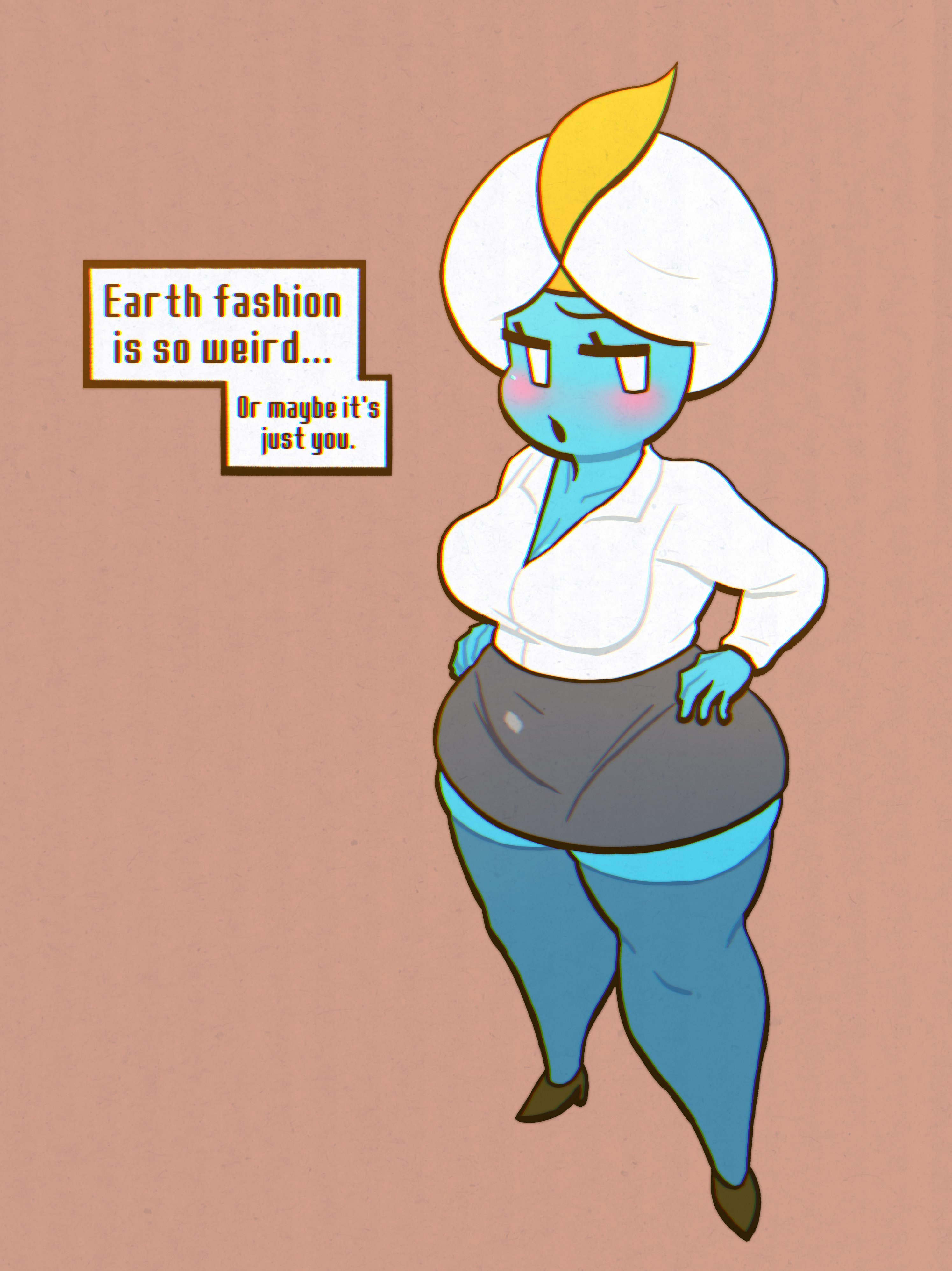 ankh (character), ankh (part time ufo), big breasts, blue skin, breasts, female, lovetopullmicke, part 3, part of a set, part time ufo, thick thighs