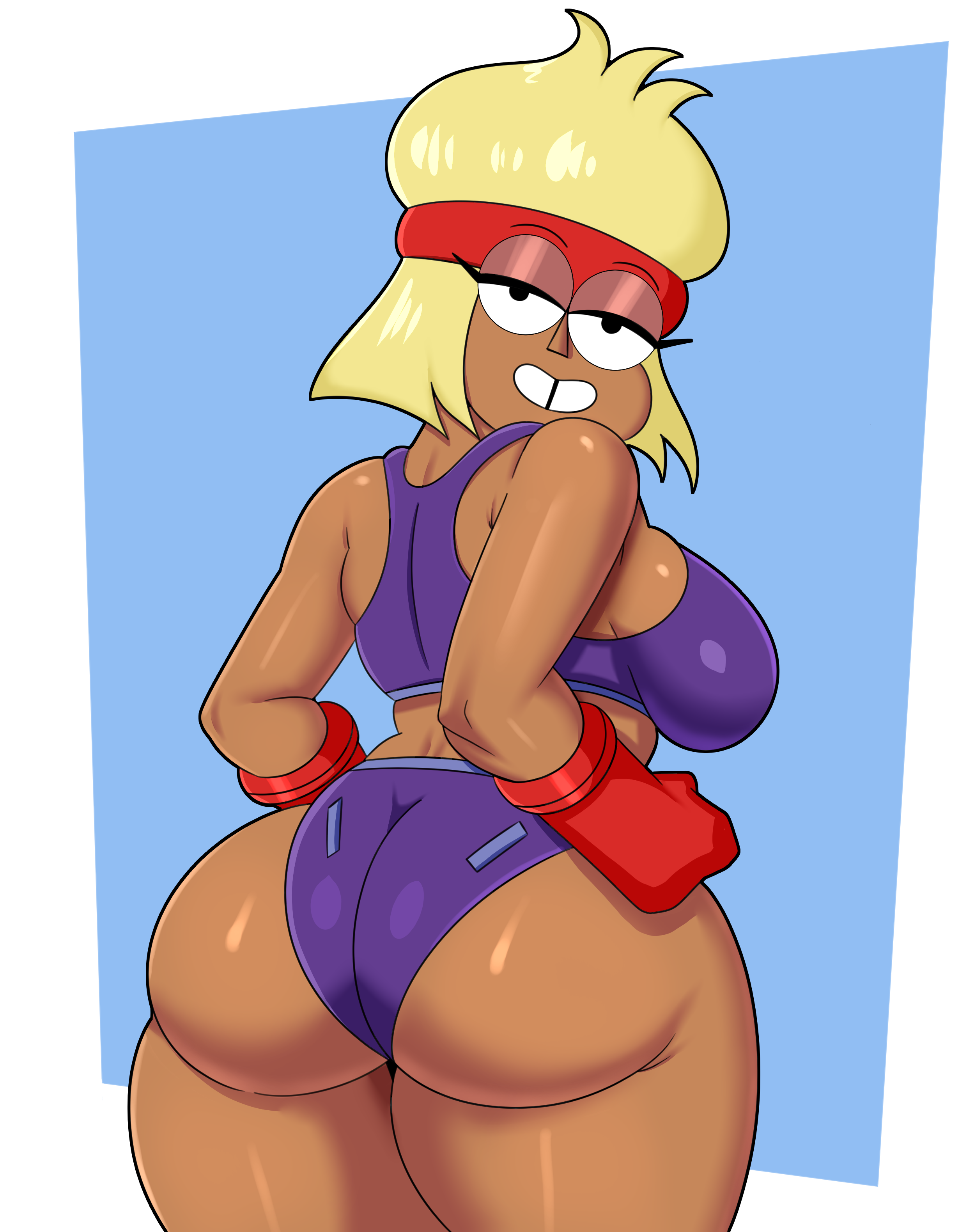 1girls, ass, big ass, big breasts, big thighs, blonde hair, breasts, carol (ok k.o.! let's be heroes), carol kincaid, cartoon network, clothing, coldarsenal, female, huge ass, human, looking at viewer, looking back, ok k.o.! let's be heroes, skimpy, smile, solo, solo female, tagme, thick, thick ass, thick thighs, wide hips