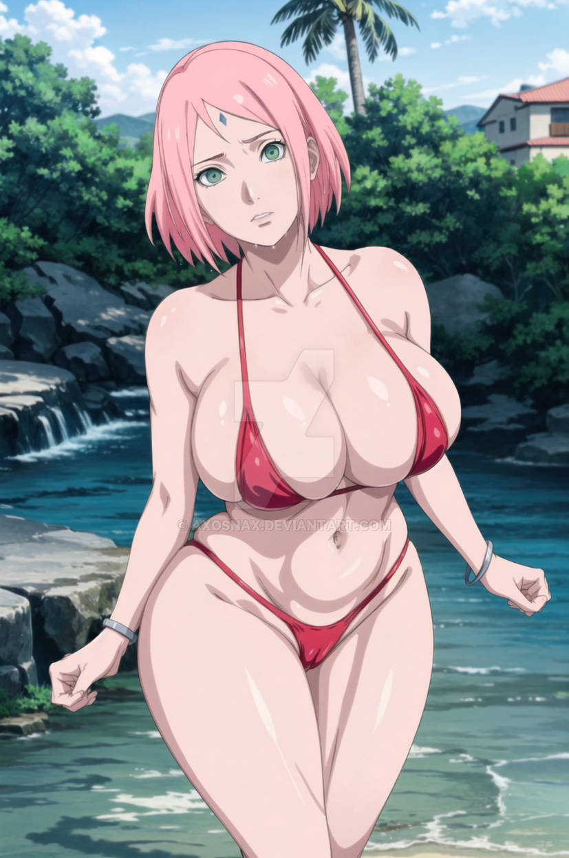 ai generated, ass, axosnax, big ass, big breasts, bikini, bikini bottom, bikini top, boruto: naruto next generations, breasts, female, naruto, naruto (series), sakura haruno