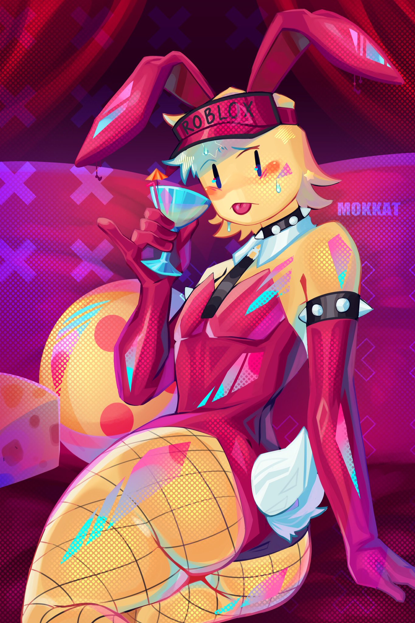1boy 2025 alcohol ass blush blushing bunny_ears bunny_tail bunnysuit butt clothed clothing collar drinking_alcohol elliot_(forsaken) elliot_(work_at_a_pizza_place) fishnet_legwear fishnets forsaken gay gay_male homosexual male male_only mokkat roblox roblox_game robloxian spiked_bracelet spiked_collar sweat sweatdrop sweating tagme twink visor visor_cap work_at_a_pizza_place