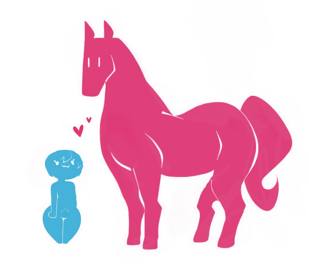 :3, 1boy, bulge, bulge through clothing, edit, edited, equine, erection, female, feral, heart, horse, human female, imminent bestiality, imminent sex, implied bestiality, mare, notkadraw, self edit, ship dynamics, short hair, straight, taboo, zoophilia