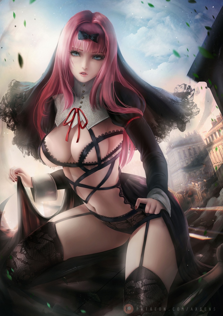 1girls, axsens, big breasts, blue eyes, breasts, female, female only, fujiwara chika, kaguya-sama wa kokurasetai ~tensai-tachi no renai zunousen~, long hair, looking at viewer, pink hair, smiling, smiling at viewer, solo, solo female