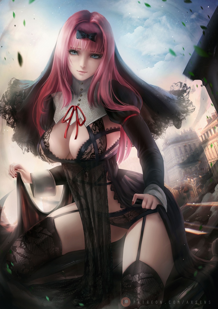 1girls, axsens, big breasts, blue eyes, breasts, female, female only, fujiwara chika, kaguya-sama wa kokurasetai ~tensai-tachi no renai zunousen~, long hair, looking at viewer, pink hair, smiling, smiling at viewer, solo, solo female, underwear