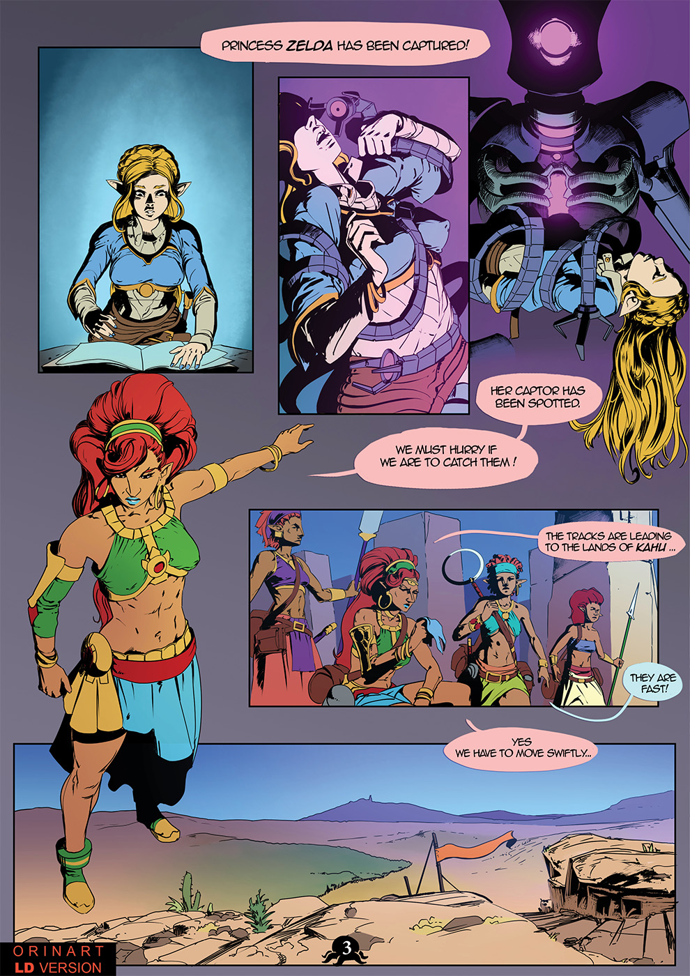 artist_upload body_modification breath_of_the_wild color comic corruption english_text female gerudo gerudo_outfit mutation orionart page_3 page_number princess_zelda quest robot story teenager text the_legend_of_zelda transformation urbosa zelda_(breath_of_the_wild)