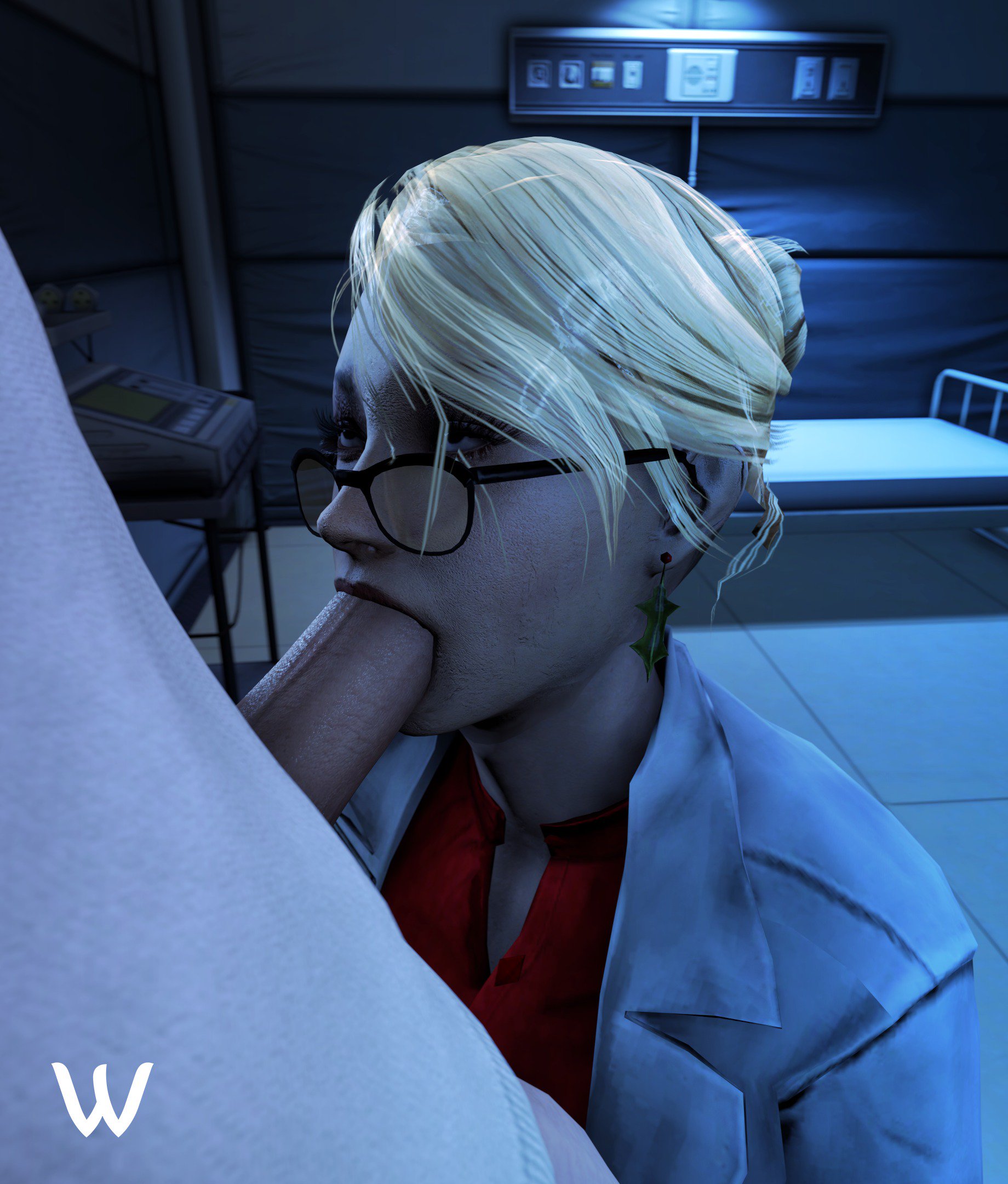 1girls, 3d, 3d (artwork), balls, batman (series), batman: arkham origins, blonde hair, blowjob, blue eyes, dc, dc comics, doctor, dr. harleen quinzel, earrings, eyelashes, eyewear, fellatio, female, female focus, glasses, harleen quinzel, harleen quinzel (arkham origins), male, oral, oral penetration, oral sex, partial male, penis, straight, tagme, thick penis, tied hair, wildynsfw