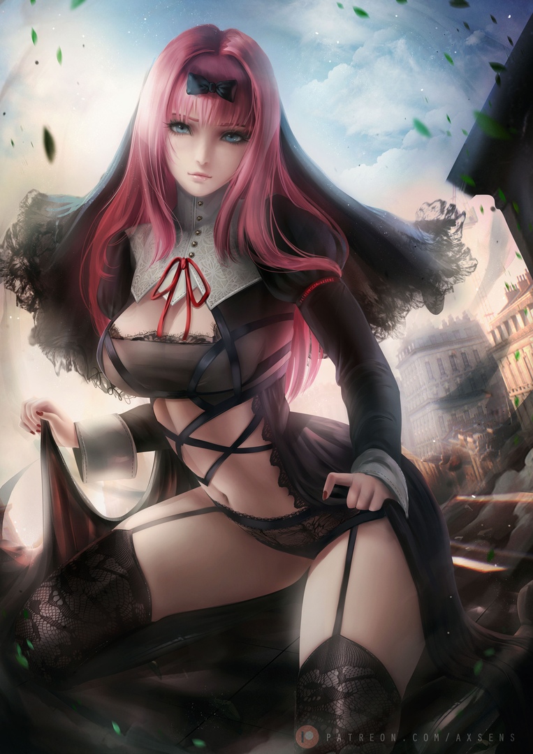 1girls, axsens, big breasts, blue eyes, breasts, female, female only, fujiwara chika, kaguya-sama wa kokurasetai ~tensai-tachi no renai zunousen~, long hair, looking at viewer, pink hair, smiling, smiling at viewer, solo, solo female