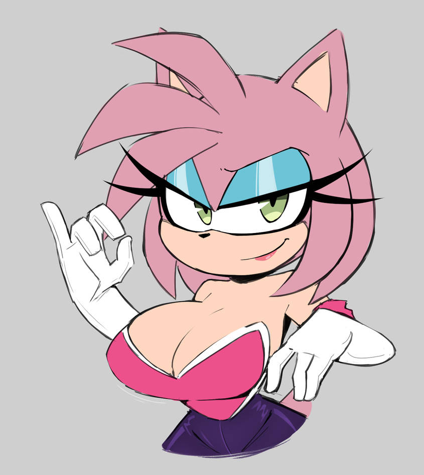 1girls, amy rose, amy rouge, amy the bat, big breasts, blue eyeshadow, clothed, clothing, eyeshadow, female, female only, gloves, lips, lipstick, looking at viewer, makeup, nelljoestar, pink lips, pink lipstick, rouge the bat (cosplay), seductive smile, sega, sonic (series), sonic the hedgehog (series)