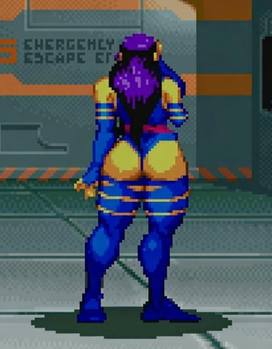 ai ai_art ai_generated big_ass big_butt marvel marvel_vs._capcom_2 pixel pixel_art psylocke purple_hair thighs wide_hips x-men