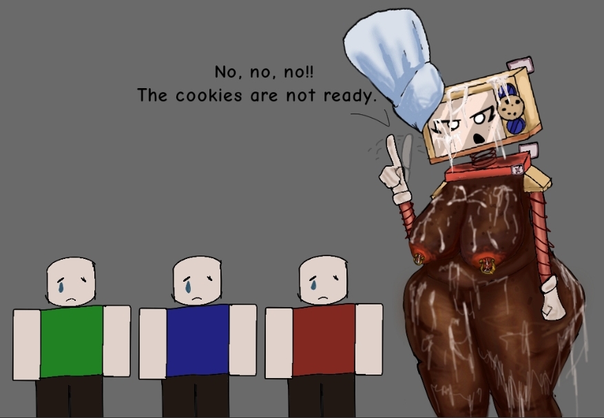 1girls, 3boys, after sex, angry, areolae, artist request, ass, badware (die of death), big ass, big breasts, big nipples, blocky body, breasts, civilian (die of death), computer, computer monitor, cookie, cookieware (die of death), covered in cum, cum in body, cum in pussy, cum on breasts, cum on face, dark-skinned female, die of death, die of death (roblox), english text, humanoid, nipple piercing, roblox, roblox game, robloxian, screen face, size difference, source request, text, thick thighs, thighs, vagina, video games