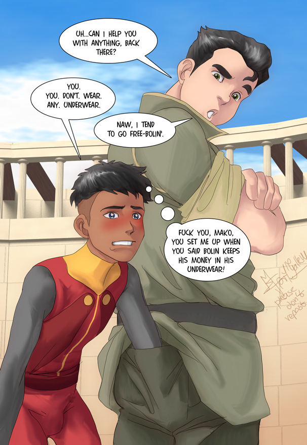 avatar_the_last_airbender bolin clothing color dark-skinned_male dark_skin digital_media_(artwork) fondling gay interracial kai_(avatar) male male_only mjesperandieu nickelodeon smooth_skin tagme the_legend_of_korra yaoi