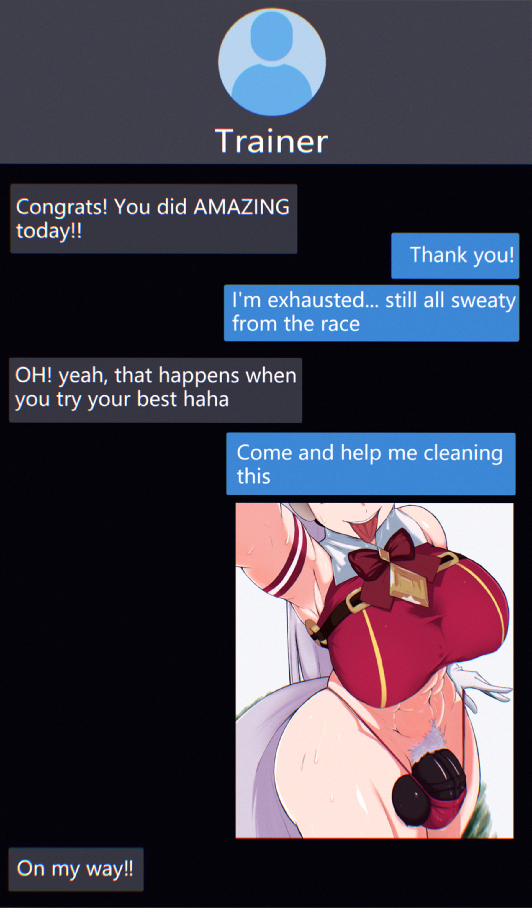 1futa, animal genitalia on humanoid, armpits, arms up, ass, balls in panties, futanari, gold ship (umamusume), horse girl, horsecock on humanoid, huge cock, nyrom, nyrom something, phone screen, tail, text, text message, texting, thick thighs, tongue out, umamusume, umamusume pretty derby, white hair