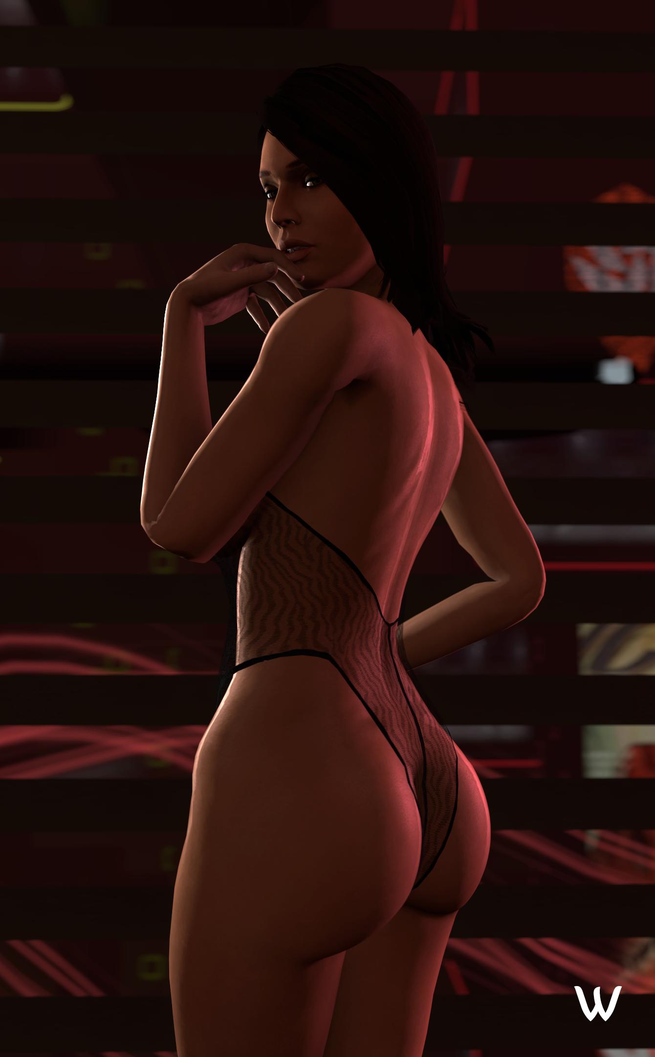 1girls, 3d, ashley williams, ass, bare shoulders, big ass, big butt, breasts, brown eyes, brown hair, bubble ass, bubble butt, busty, eyelashes, eyeliner, eyeshadow, female, female focus, female only, hourglass figure, leotard, lingerie, long hair, makeup, mascara, mass effect, pinup, pose, posing, sideboob, solo, standing, tagme, thong, thong leotard, wide hips, wildynsfw