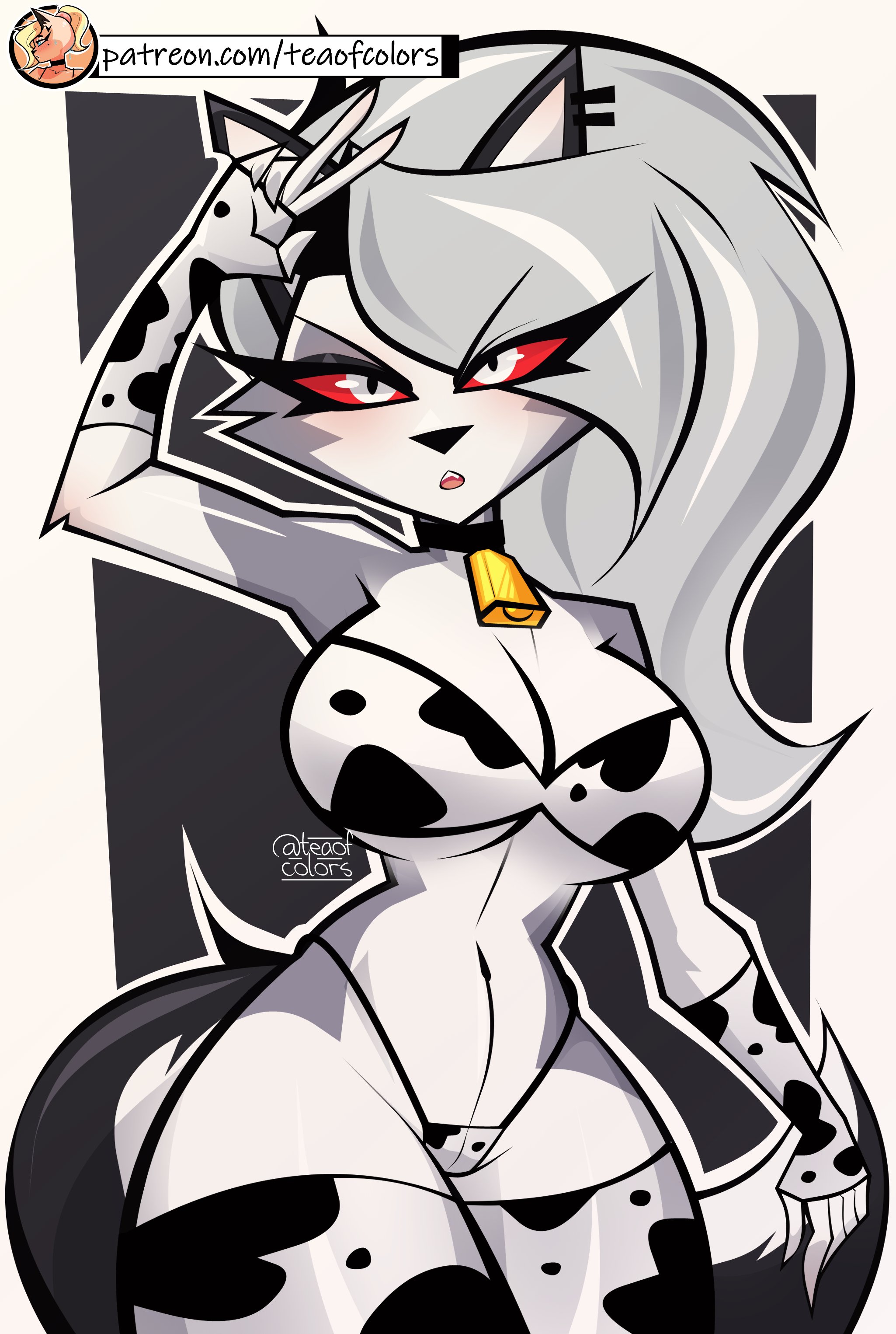 breasts, cow print bikini, female, female only, hellaverse, helluva boss, looking at viewer, loona (helluva boss), teaofcolors