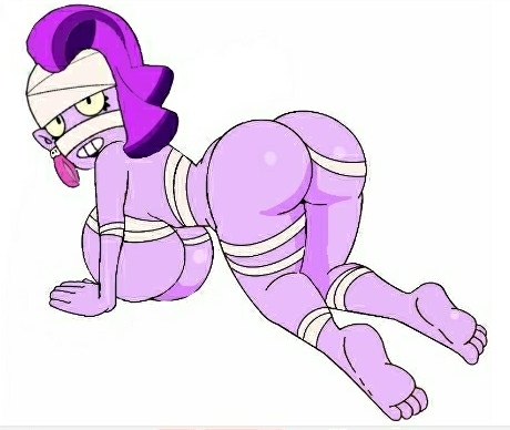 2d, ass, barefoot, brawl stars, breasts, bubble ass, bubble butt, completely nude, emz (brawl stars), feet, female, huge breasts, no shoes, nude, nude female, purple skin, purple-skinned female, soles, tagme, toes