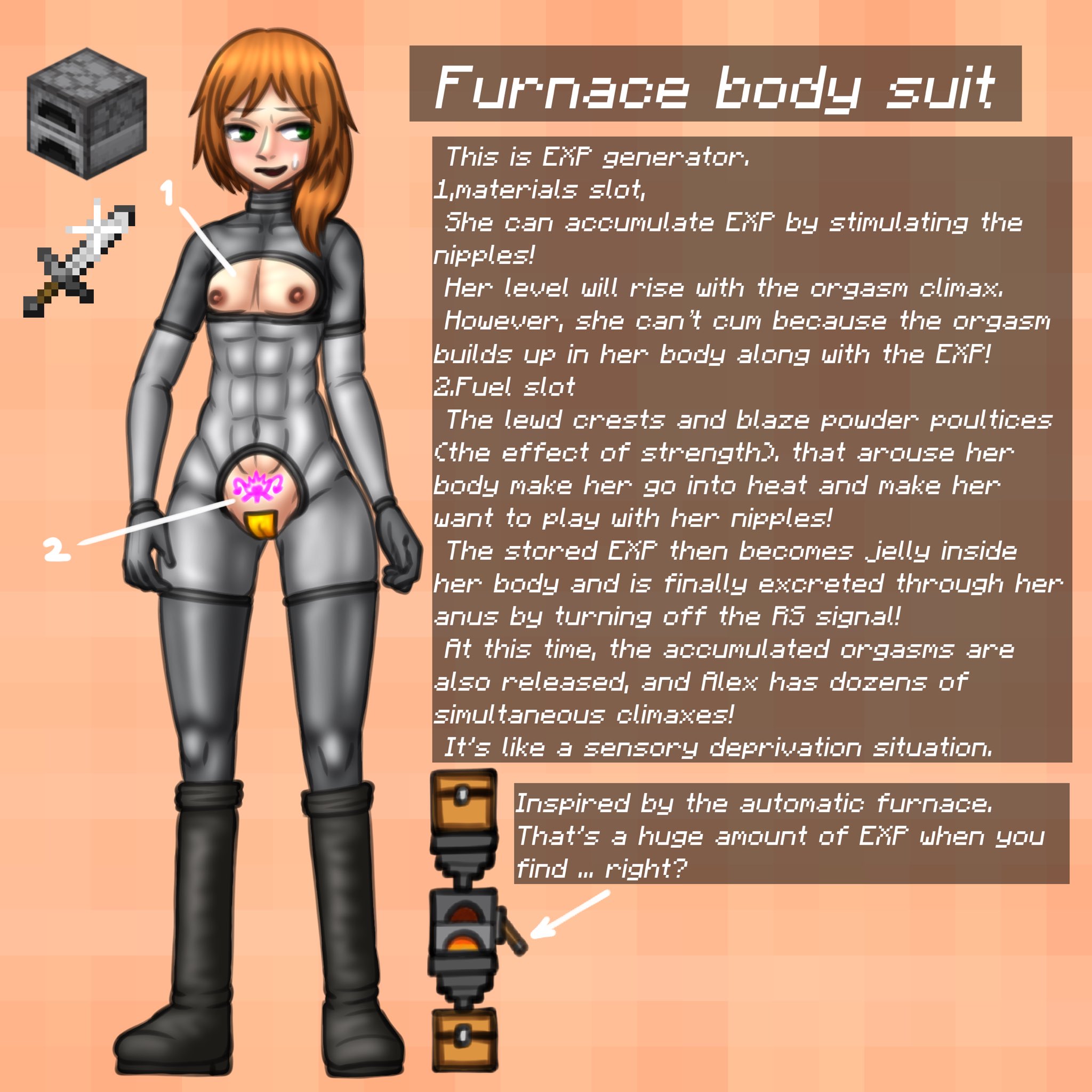 1girls, abs, alex (minecraft), breasts, description, english text, female, fit, fit female, flat chest, flat chested, gameplay mechanics, green eyes, item description, kakutkmds, microsoft, minecraft, mojang, muscular, nipples, orange hair, orgasm denial, solo, standing, sweat, tagme, text, unnecessary censorship, video game character, video game franchise, video games