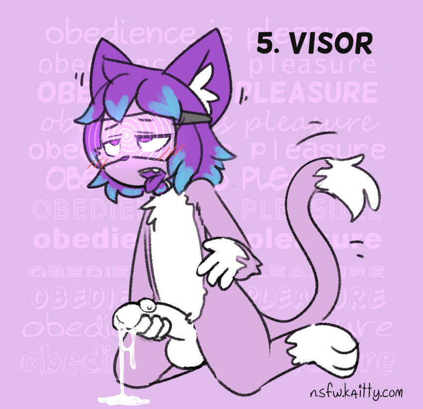 blush, cat boy, cat ears, cum, furry, hypnosis, kaitty, kaittycat, male, male only, malesub, masturbation, mind control, multicolored hair, open mouth, original, penis, solo, tail, tech control, text, tongue, tongue out, visor