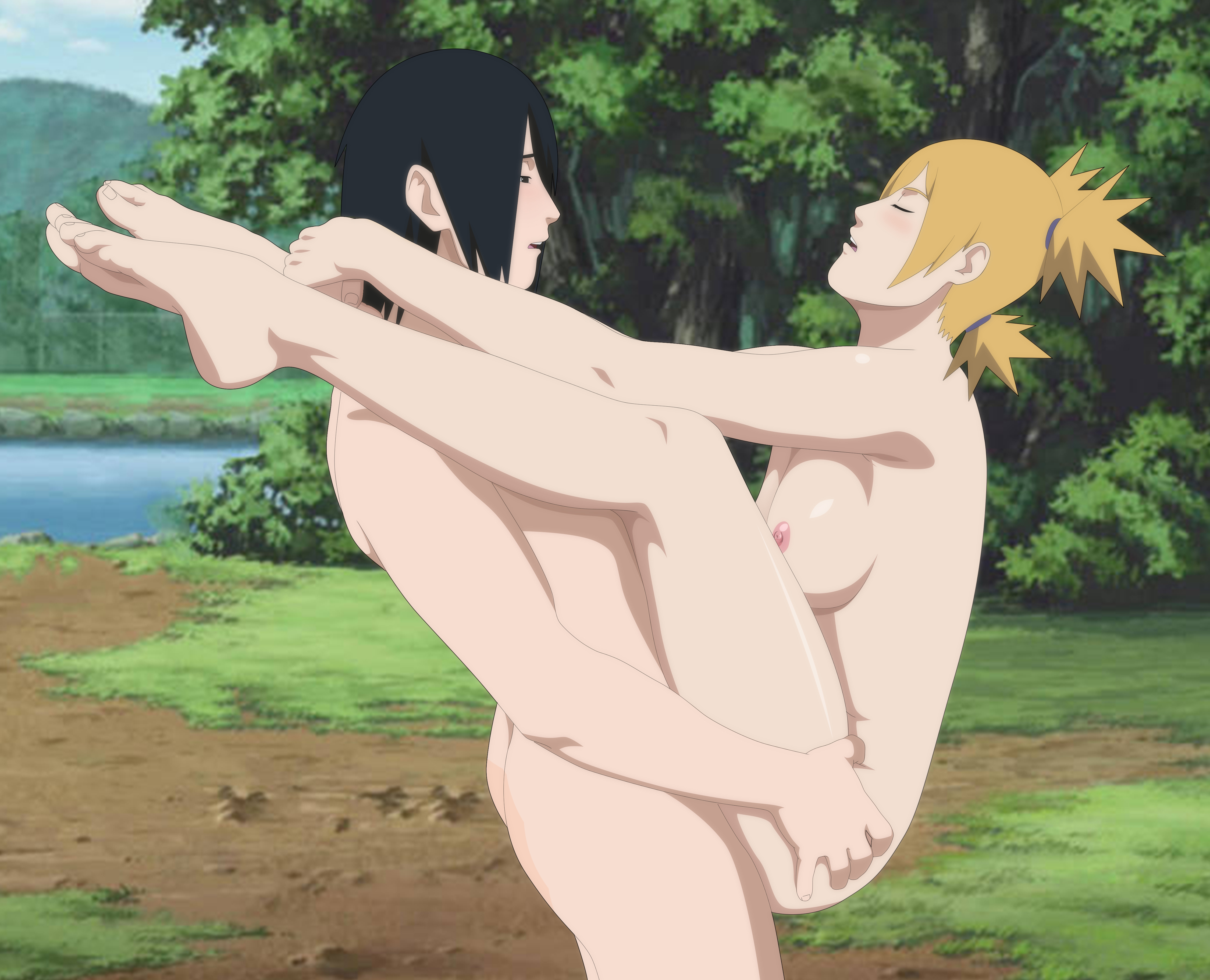 afw, blush, boruto: naruto next generations, breasts, carrying, darkalx, edit, feet, female, moan, naruto, naruto (series), sasuke uchiha, sideboob, soles, stand and carry position, temari