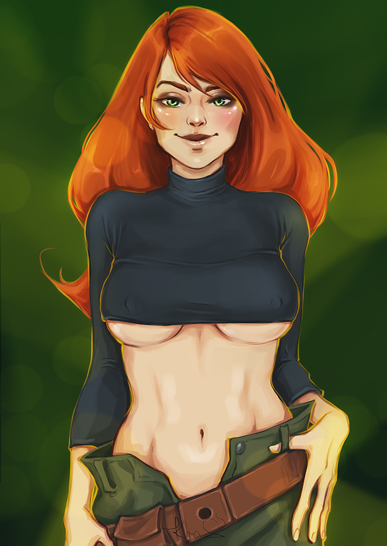 1girls 2020 artist_signature bare_midriff belly belt big_breasts blush breasts busty crop_top disney erect_nipples eyelashes female female_focus female_only green_eyes hourglass_figure human human_only kim_possible kimberly_ann_possible kirass long_hair midriff navel nipple_bulge open_pants orange_hair pants pinup pose posing redhead solo standing toned toned_female underboob wide_hips