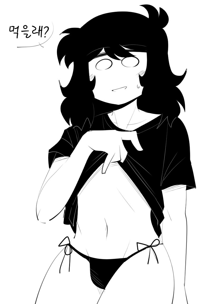 1boy bulge clothed clothing femboy hair korean_text male navel shirt shirt_lift simple_background solo speech_bubble ssrebba tagme text thong topwear twink underwear white_background
