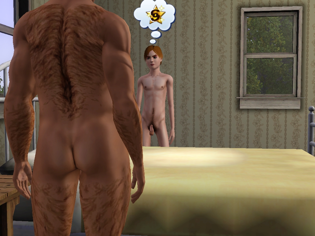 2boys 3d age_difference bed body_hair erect_nipples erection femboy_on_male hairy_back head_out_of_frame imminent_sex kroban looking_at_partner nude old_man older_man_and_younger_boy size_difference small_balls the_sims the_sims_3 trap yaoi