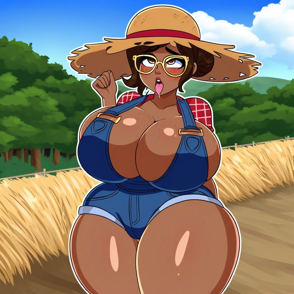1girls ai_generated arcane big_breasts big_breasts blue_overalls breasts breasts brown_hair brown_skin cleavage enormous_boobs enormous_breasts eye_roll eyes_rolled eyes_rolled-back eyes_rolled_back eyes_rolled_up eyes_rolling eyes_rolling_back eyes_rolling_up farm farmer farmgirl female female female_focus female_only gigantic_boobs gigantic_breasts hat huge_boobs huge_breasts jean_shorts large_boobs large_breasts league_of_legends massive_boobs massive_breasts open_mouth outdoors outside overalls red_shirt short_hair short_shorts sky_young solo solo_female solo_focus standing tongue tongue_out