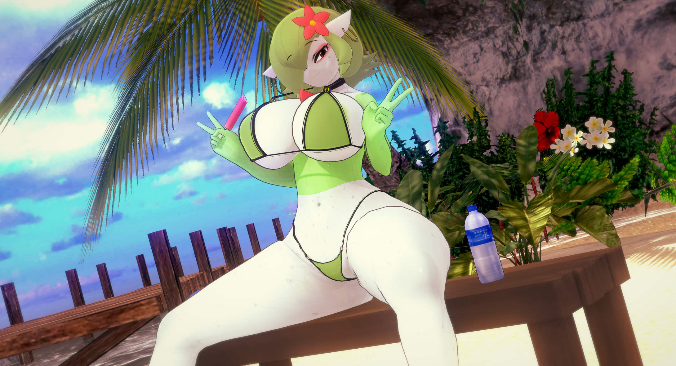 1girls, 3d, ass, beach, bedroom eyes, big ass, big breasts, big female, bikini, bikini bottom, bikini top, breasts, female, female focus, female only, gardevoir, generation 3 pokemon, humanoid, humanoid female, humanoid only, koikatsu, looking at viewer, makeup, nintendo, not furry, open legs, pokemon, pokemon (species), popsicle, presenting, presenting pussy, pussy, render 007, seductive, sitting, smile, smiling at viewer, solo, solo female, sweat, swimsuit, tall female, thick, thick hips, thick legs, thick thighs, thighs, twitter link, voluptuous, voluptuous female, water bottle, white body, wide hips