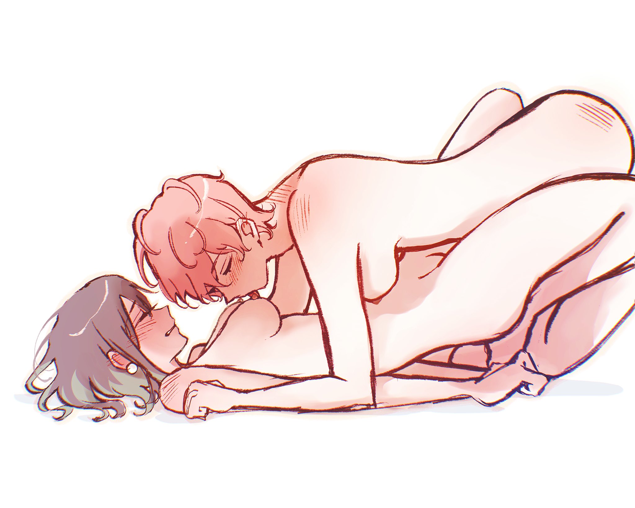 2girls, alien stage, black hair, black-haired female, breasts, closed eyes, completely nude, earrings, female, female only, female/female, lesbian couple, lesbian sex, licking nipples, mizi (alien stage), multiple females, multiple girls, nipples, nude, nude female, pink hair, pink-haired female, short hair, sua (alien stage), suallied, yuri