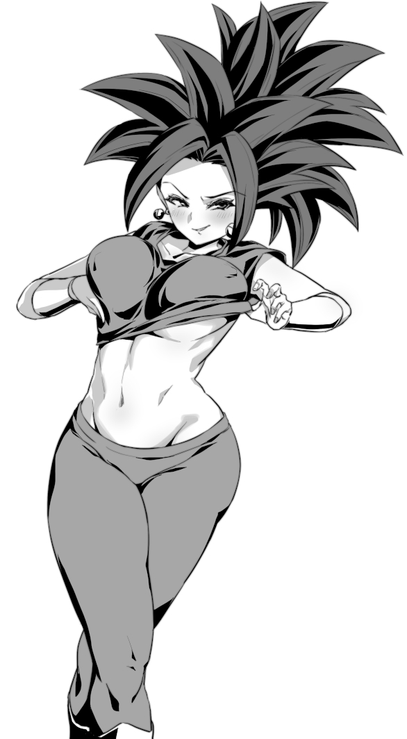 1girls abs base_form_kefla black_eyes black_hair breasts dragon_ball dragon_ball_super earrings female fusion huge_breasts kefla leggings light-skinned_female light_skin looking_at_viewer nipples_visible_through_clothing ponytail potara_earrings rom saiyan short_hair spiky_hair