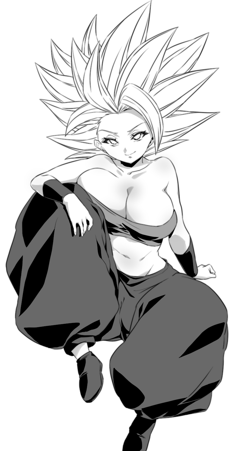 1girls, breasts, caulifla, cleavage, dragon ball, dragon ball super, female, huge breasts, long hair, looking at viewer, rom, saiyan, shounen jump, solo, solo female, spiky hair, super saiyan, super saiyan 2, tagme