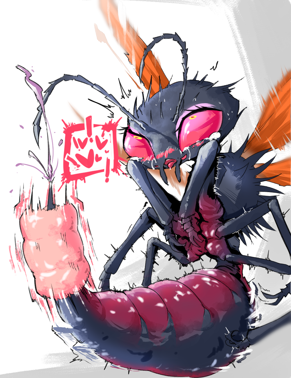 <3_eyes ambiguous_gender antennae_(anatomy) arthropod arthropod_abdomen bethesda_softworks blush bodily_fluids cazador chobonolly envenom eye_roll fallout heart hi_res hymenopteran insect_wings insects multi_leg multi_limb open_mouth penetrable_sex_toy semi-anthro sex_toy simple_background spider_wasp stinger tarantula_hawk_wasp tears video_games wasp white_background wings