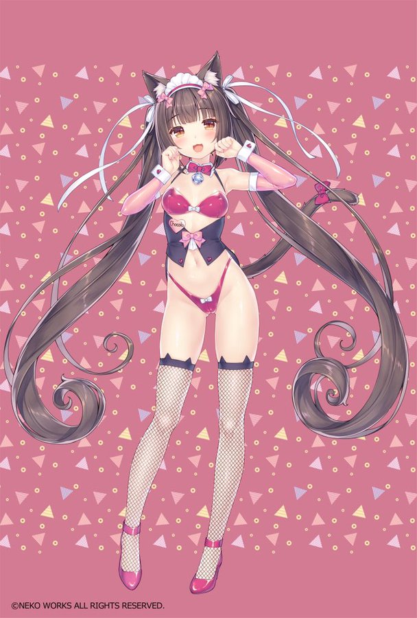 1girls, amber eyes, brown hair, cat girl, catgirl, chocola (sayori), female, female only, fishnet stockings, fishnets, nekopara, sayori, solo