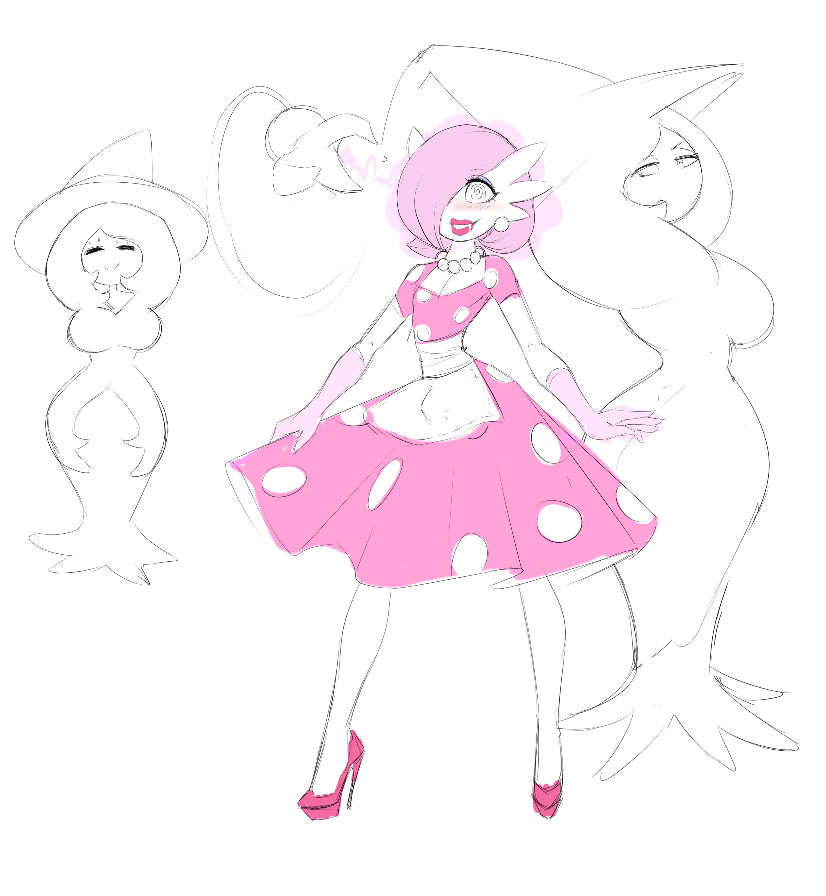 1boy, 1girls, alternate color, alternate outfit, androgynous, anthro, anthrofied, big breasts, blush, brainwashing, breasts, bulge, cleavage, dress, earrings, elbow gloves, eyelashes, eyeshadow, fairy, female, femboy, femboy on female, femboysub, femdom, feminization, gardevoir, girly, gloves, glowing, glowing eyes, hair over one eye, half-closed eyes, hatterene, high heels, housewife, hypnosis, larger female, lips, lipstick, long gloves, looking at viewer, male, male gardevoir, malesub, mind control, necklace, nintendo, original character, pantyhose, partially colored, penis, pink dress, pink hair, pokemon, pokemon (species), pokemon rse, prehensile hair, sealguy, shoes, sissy, size difference, sketch, smaller male, smile, stepfordization, straight, thighhighs, transformation, whirlpool, wide hips